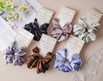 Bridesmaid Hair Scrunchies, To Have and To Hold Hair Scrunchies, Big Silk Satin Hair Scrunchies, Bridesmaid Scrunchies, Bridesmaid Proposal