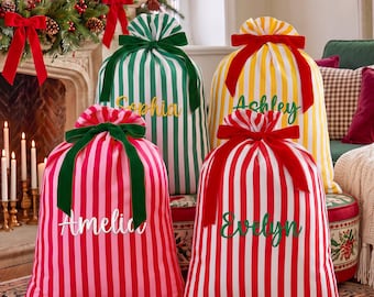 Personalized Large Striped Santa Sack, Custom Name Santa Sacks, Christmas Gift Bag, Holiday Bags