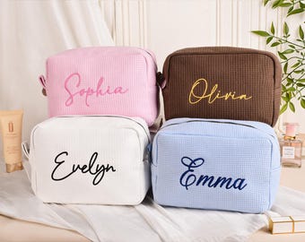Personalized Embroidered Makeup Bag, Custom Cosmetic Pouch, Women Travel Toiletry Bag, Bridesmaid Gift