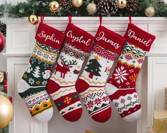 2026 Embroidered Christmas Stocking Knitted Christmas Stocking, Family Christmas Stocking with Name,Holiday Stockings,Christmas Family Gifts