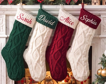 2026 Personalized Knit Christmas Stockings, Embroidered Family Stocking with Name, Holiday Stockings Decor Gifts