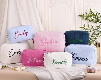 Personalized Embroidered Name Makeup Bag, Custom Travel Cosmetic Bag, Bridesmaid Gift