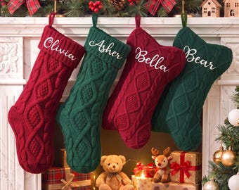 Bestickte Strick-Weihnachtsstrümpfe 2026, personalisierte Familienstrümpfe mit Namen, Hundestrümpfe, Weihnachtsdekoration