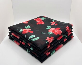 Black Red Floral Chiffon Fabric, 100% Polyester, Lightweight Sheer Chiffon, 148cm Wide, Sold by the Metre, Dressmaking Fabric UK