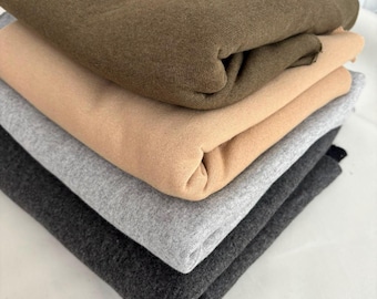 100% Cotton Loopback Jersey Fabric, 280GSM 170cm Wide, Sweatshirt Fleece by Metre, Olive Stone Grey Charcoal, Hoodie Sewing Fabric