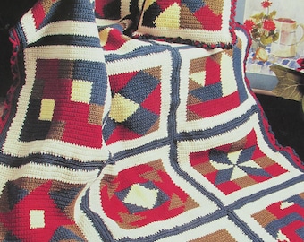 PB220 Quilt Afghan & Pillow Crochet Pattern Anne's Crochet Quilt Afghan Club