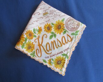 F 120 Vintage Ladies KANSAS Souvenir Cotton Print Handkerchief Hankie