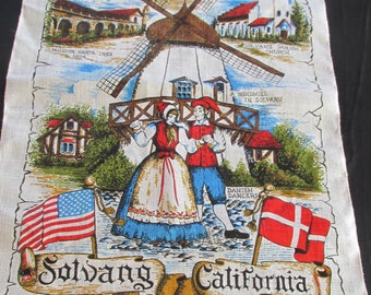 T227 Vintage Solvang California Signed Linen Kitchen Dish Tea Souvenir Towel