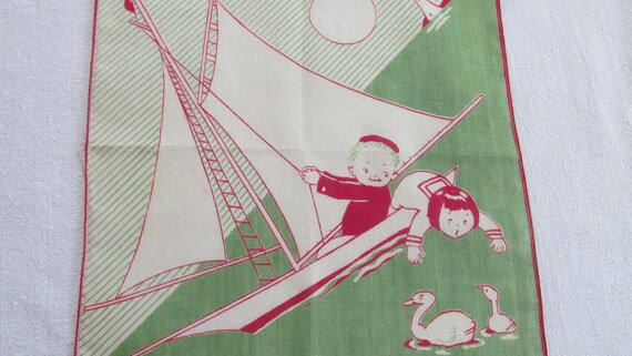 F 113 Vintage Childrens Kids Sailboat Ducks Print… - image 5