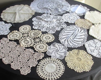 D191 16 Pc Lot Vintage Hand Crochet Runner Center Piece Doily