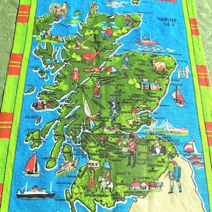 T207 vintage plat de cuisine thé serviette souvenir Ecosse carte signée Causway Cttn lin