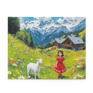 Puzzle, Urocza alpejska dziewczynka i koza, 120, 252, 500 elementów - Kawaii Alps Design, Zabawna aktywność rodzinna, Relaksujące hobby, Gra łamigłówka,