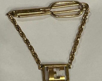 Vintage jaren 60 SWANK-daskettingclip voor heren MidCentMod geometrisch - 14k gold filled - monogram 'E'