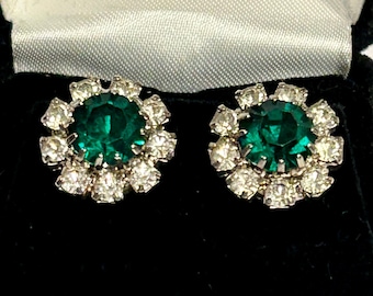 Vintage 70er Jahre Kristall Smaragd Trachten Ohrringe