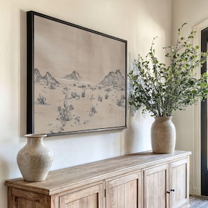 Minimalist Desert Landscape Canvas Print: Vintage Etching Style