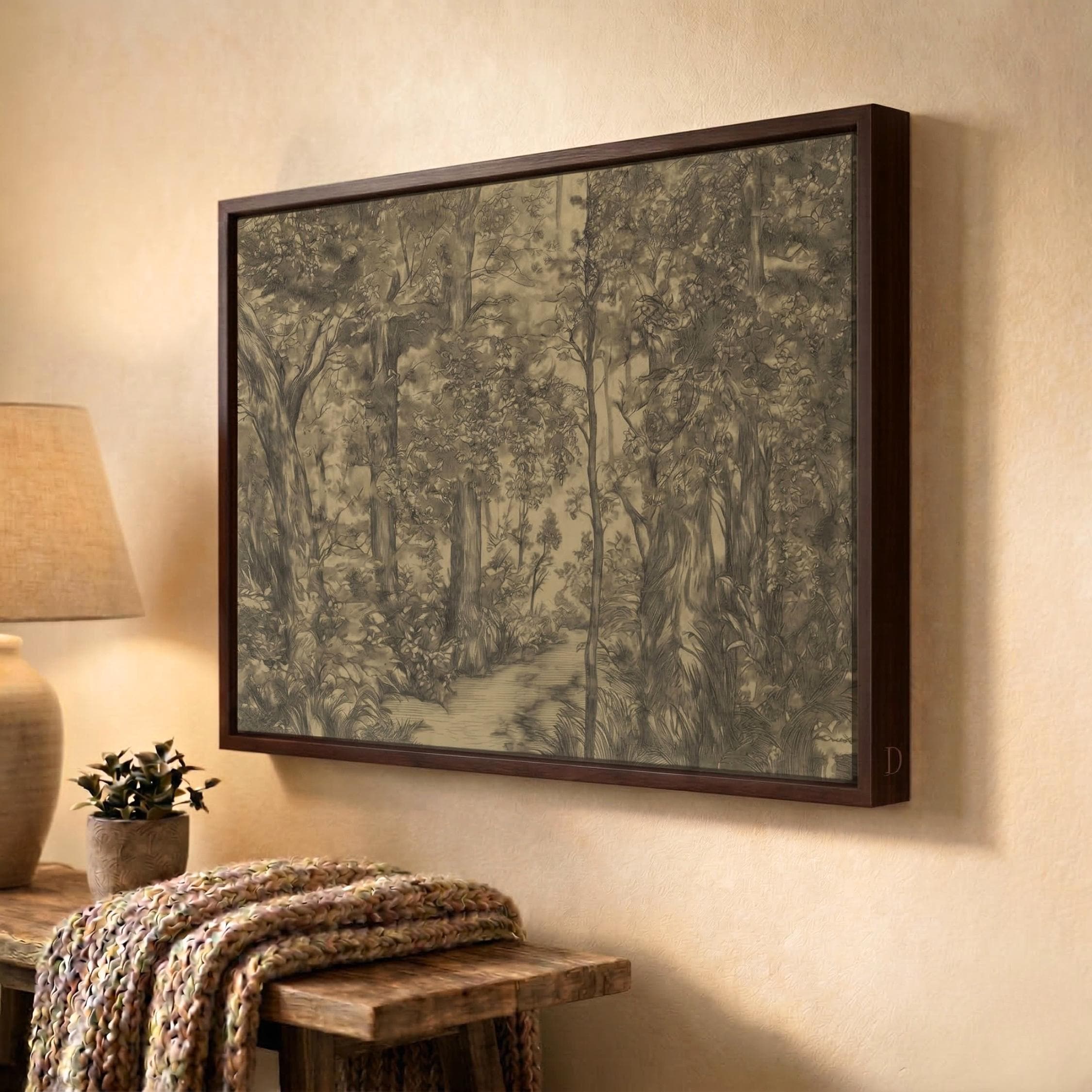 Vintage Forest Framed Canvas Wall Art Antique Woodland Landscape ...