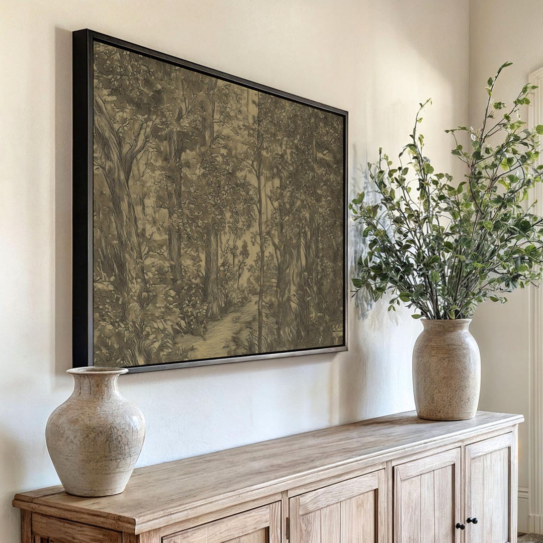 Vintage Forest Framed Canvas Wall Art Antique Woodland Landscape ...