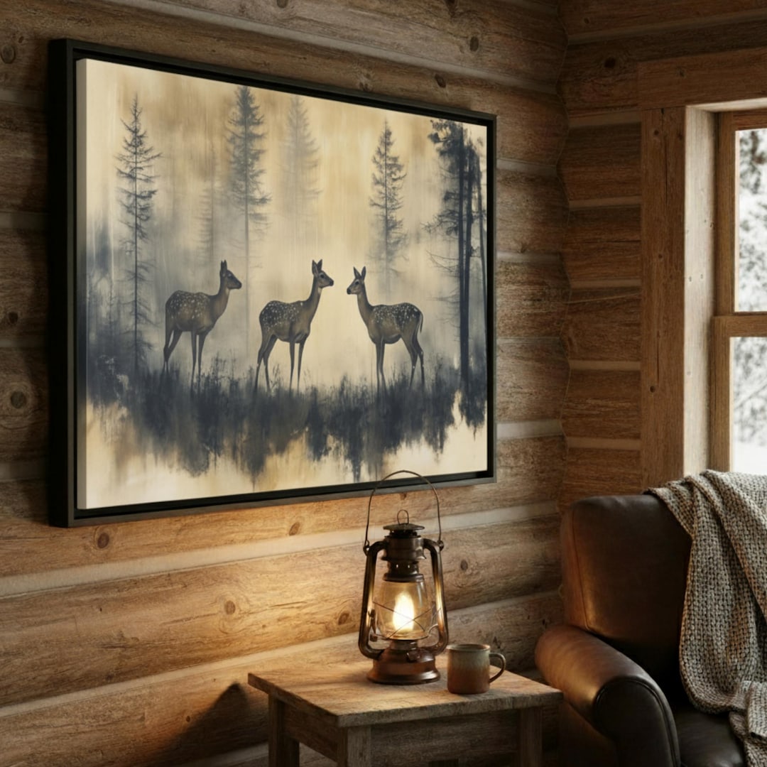 Deer in Forest Framed Canvas Rustic Wildlife Wall Art Woodland Nature ...