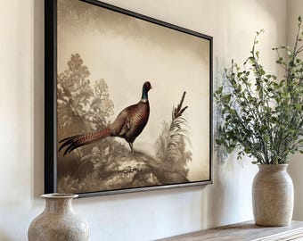 Vintage Pheasant Art: Framed Canvas Print, Rustic Farmhouse Decor