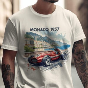 Monaco 1937 T-Shirt, Classic Car Racing Art Tee, Vintage Grand Prix Shirt, Men's Graphic Tee, Retro Racing Car Shirt, Gift for Him