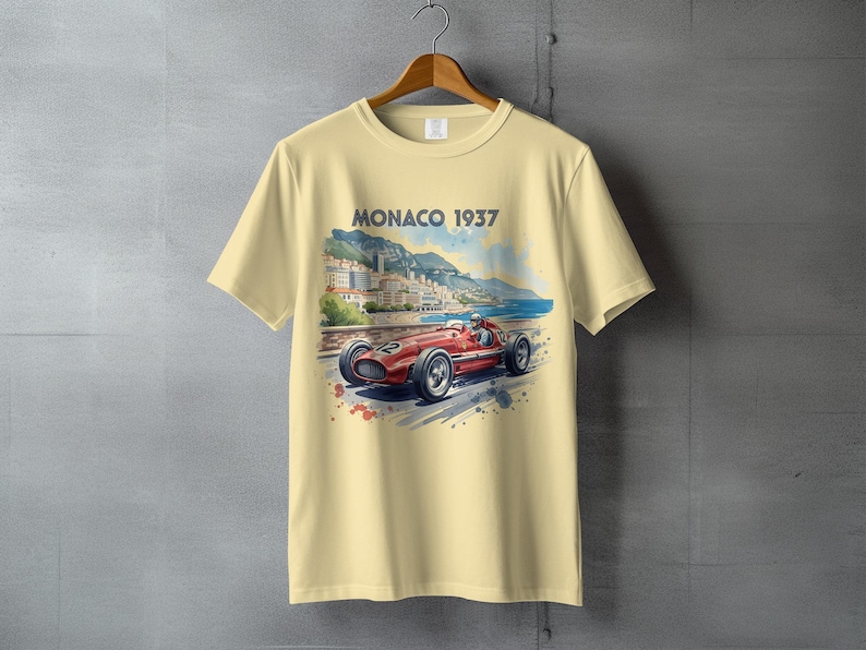 Vintage Car Racing Graphic T-Shirt, Monaco 1937 Retro Illustration Tee, Classic Car Enthusiast Gift, Unique Tee for Men and Women