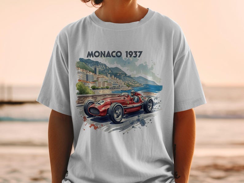 Vintage Monaco 1937 Racing Car Graphic T-shirt, Retro Car Enthusiast Tee, Classic Monaco 1937 Race, Auto Racing Lover Shirt