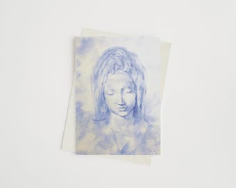 Cartão de oração ou condolências cristão – aquarela original inspirada na Pietà