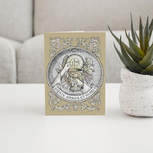 Catholic First Communion Card – Original Hand-Drawn Eucharist with Latin Phrase