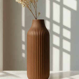 Ribbed Vase – Tall Minimalist Flower Holder for Dried or Fresh Floral Arrangements | Modern Home Decor Centerpiece