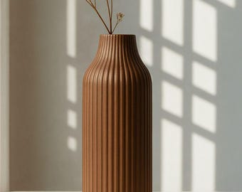 Ribbed Vase – Tall Minimalist Flower Holder for Dried or Fresh Floral Arrangements | Modern Home Decor Centerpiece