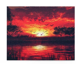 Serene Sunset Puzzle - 120, 252, 500-Piece Jigsaw, Family Game Night, Nature Lovers Gift, Relaxation Activity, Bird Watching Decor