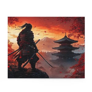 Samurai Sunset Puzzle - 120/252/500 Pieces, Scenic Jigsaw Game, Meditation Art, Gift for Puzzle Lovers, Home Decor, Relaxation Fun