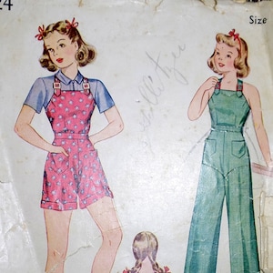Vintage Sewing Pattern Simplicity 3324 Girl&#39;s size 12 Bust 30 playsuit sunsuit overalls 1940s Rosie the Riveter