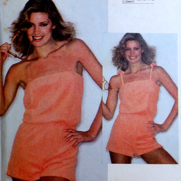 Vintage 1980s sewing pattern McCall's 6597 Romper Jumpsuit  Bust 32.5 34 strapless spaghetti strap romper Boho Beach shorts Resort