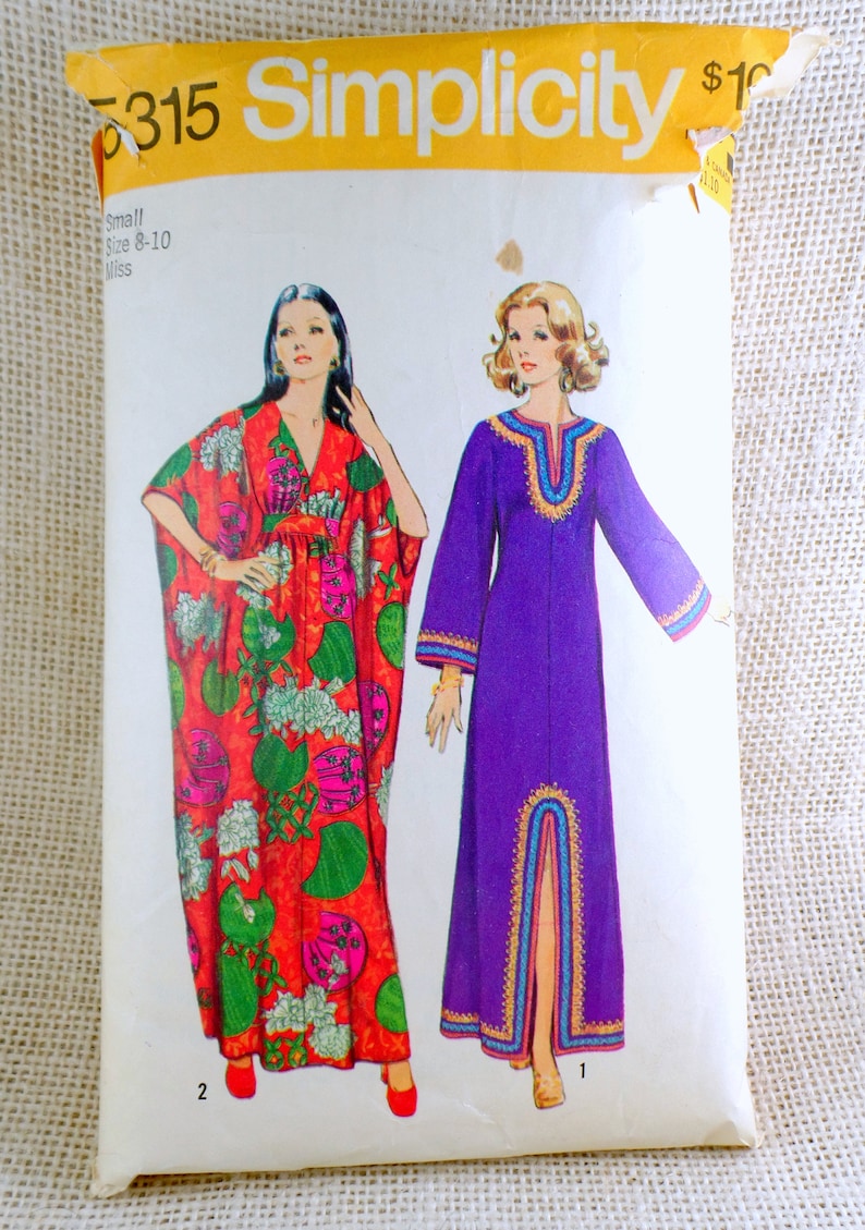Vintage Simplicity 5315 Pattern Caftan Medium Bust 31.5 32.5 34 36 1960s 1969 HIppie Groovy Festival Boho Woodstock Abaya
