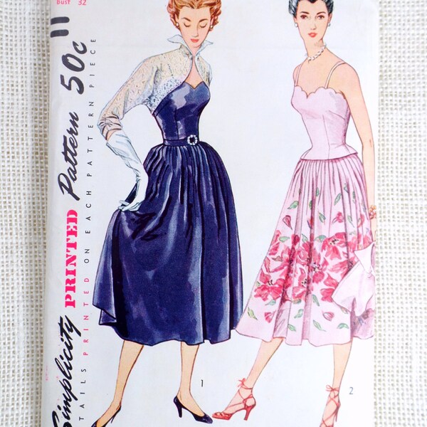 Vintage simplicité 8392 couture patron des années 1950 buste 32 nouveau Look jupe chemisier boléro bal mariage petit plissé jupe sangle de Spaghetti