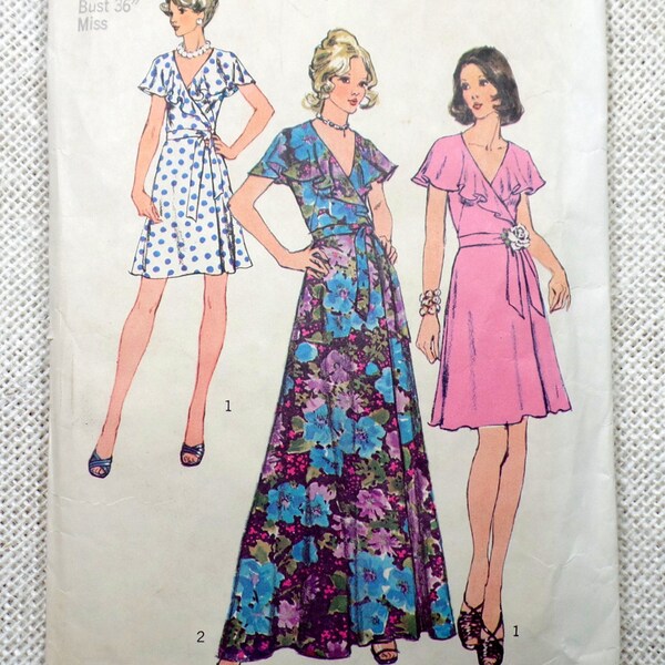 Semplicità 6099 modello Wrap Dress DVF stile Busto 36 anni ' 70 vintage 1972 American Hustle Studio 54 Maxi discoteca Angelo manica Flutter