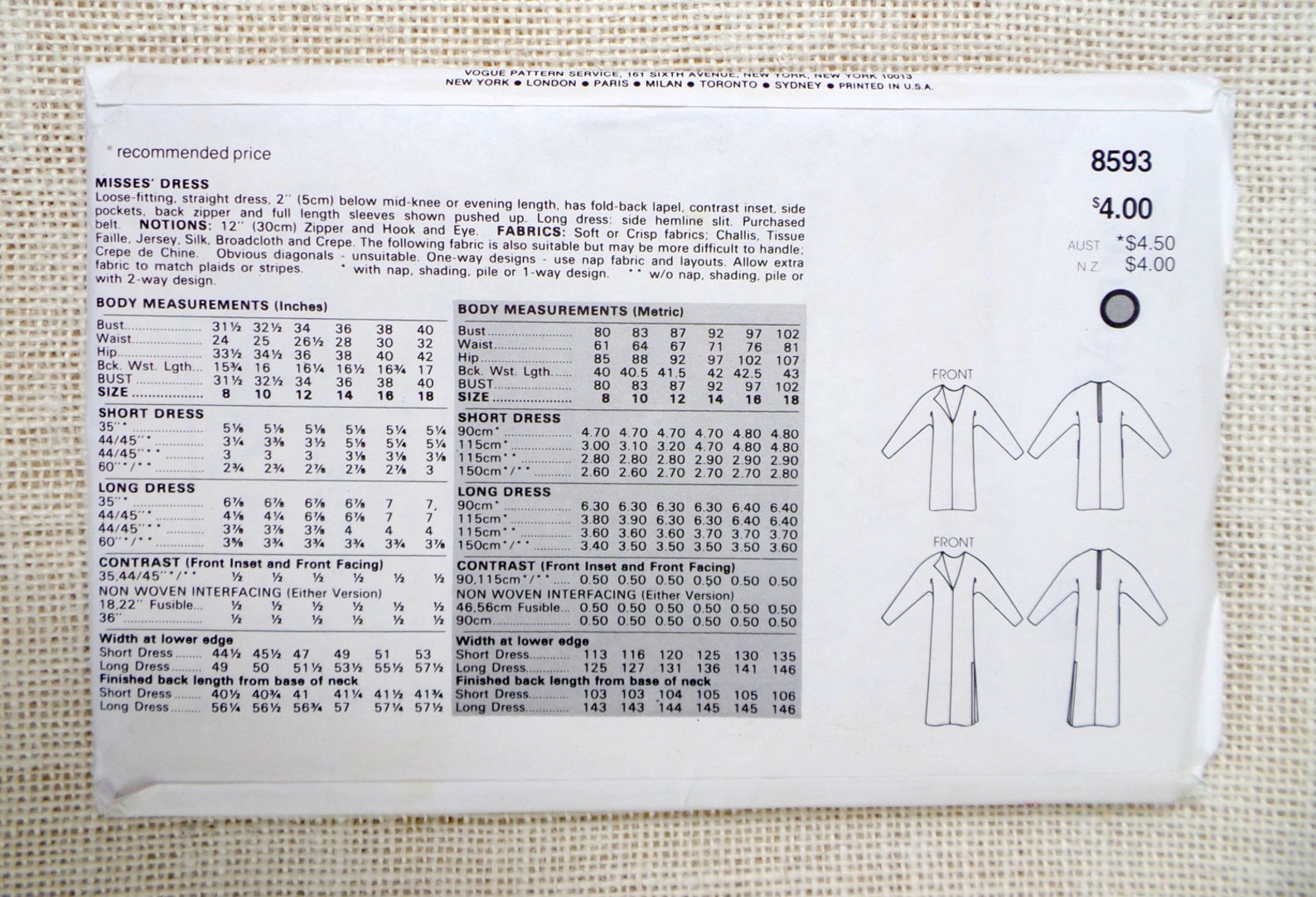 Vintage Pattern Vogue 8942 Asymmetrical 1980s Dress Fold Back | Etsy