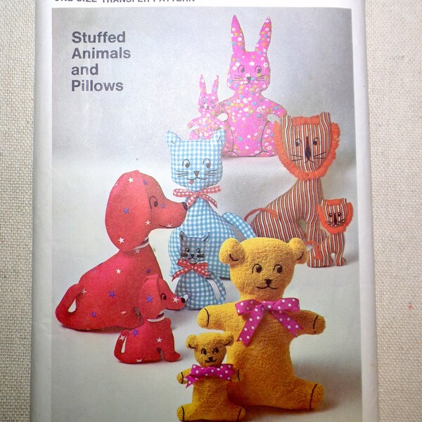 Vintage Simplicity 9098 stuffed animal toy pillow cat lion dog bear rabbit