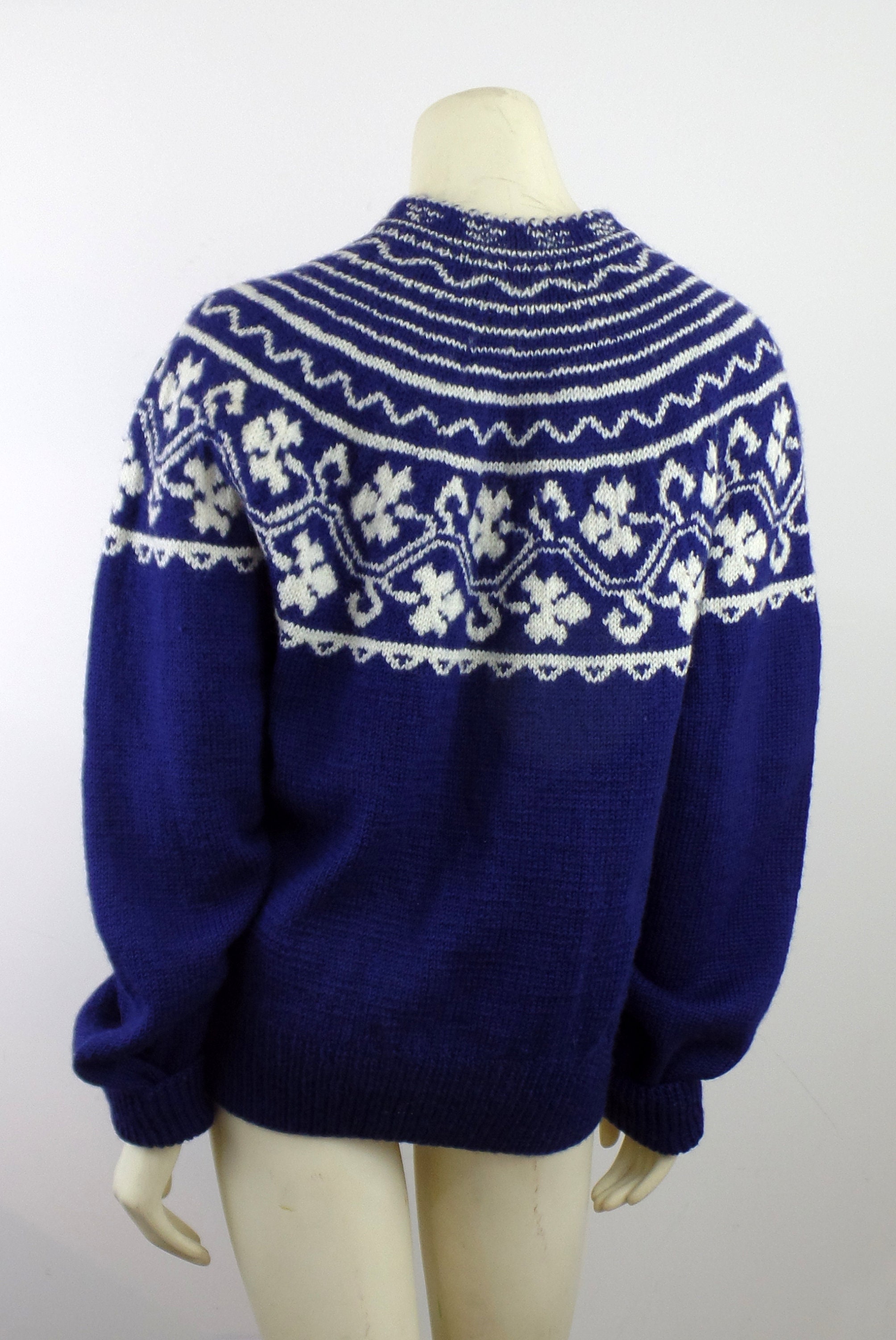 Vintage hand knit sweater Fair Isle round yoke cardigan 1980s | Etsy