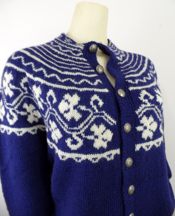 Vintage hand knit sweater Fair Isle round yoke cardigan 1980s | Etsy