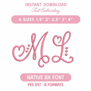 Arabella Heart Monogram Broderitypsnitt, Elegant Initial Alfabet BX Typsnitt, Personliga Namn Maskinbroderi Bokstäver, Omedelbar Nedladdning