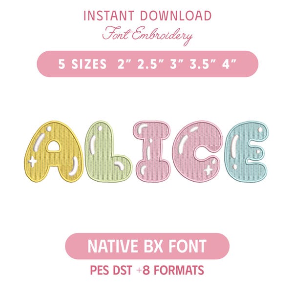 Candy Puff Bubble Embroidery Font, Cute BX Font, Pastel Bubble Machine Embroidery Alphabet, Puffy Name Font, pes dst, Instant Download