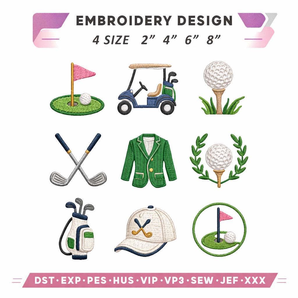Golf Club Bundle Machine Embroidery Design, Mini to Large Golf Club ...