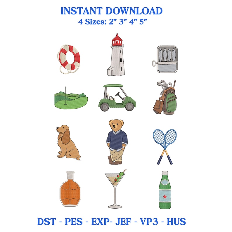Country Club Aesthetic Embroidery Design Bundle, Old Money Preppy Golf — free download