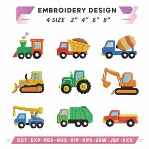 Conjunto de desenhos de bordado à máquina para mini caminhões, pacote profissional de desenhos de bordado de veículos, arquivos de bordado à máquina para mini carros e caminhões.