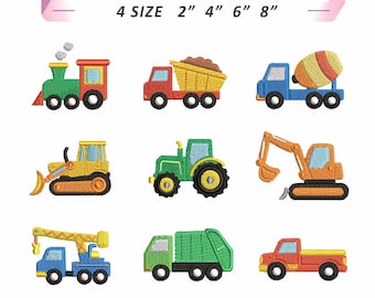 Mini Trucks Machine Embroidery Design Set, Professional Vehicles Embroidery Designs Bundle, Mini Cars Machine Embroidery Files For Boy Truck