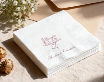 Custom Cocktail Tray Wedding Napkins, Minimalist Line Art Bar Decor, Elegant Bridal Shower & Rehearsal Dinner Napkin