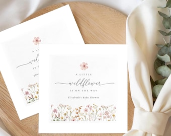 Wildflower Baby Shower Napkins, A Little Wildflower Theme Party Decor, Floral Boho Baby Shower Napkin, Garden Style