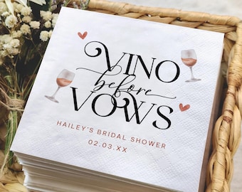Vino Before Vows Napkins, Wine Bridal Shower Decor, Custom Cocktail Napkins, Winery Bachelorette Party Favors, Wedding Shower